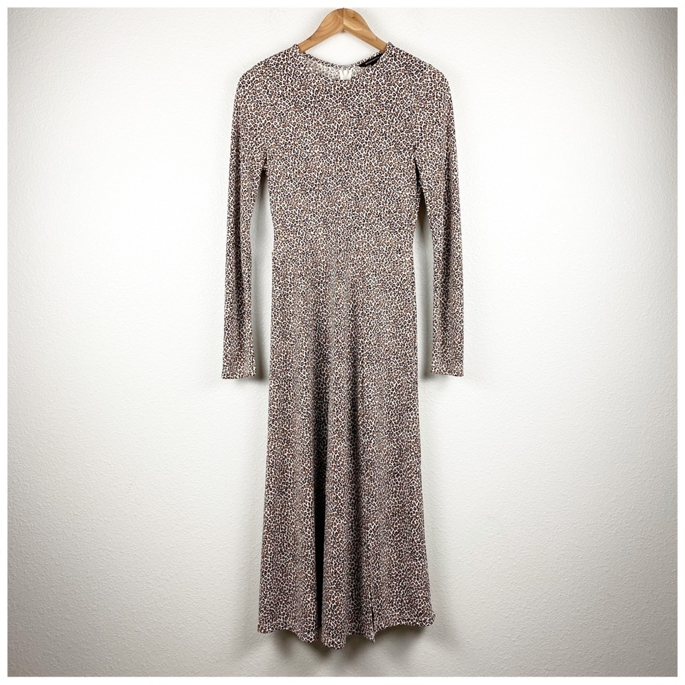 Banana Republic Fit and Flare Leopard Print Long Sleeve Midi Dress‎ Size XS - Picture 3 of 12